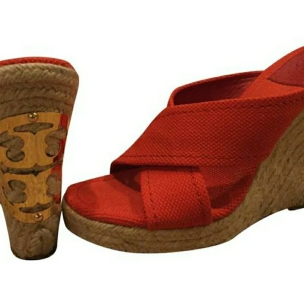 TORY BURCH Orange Espadrille Size 7.5 Wedges